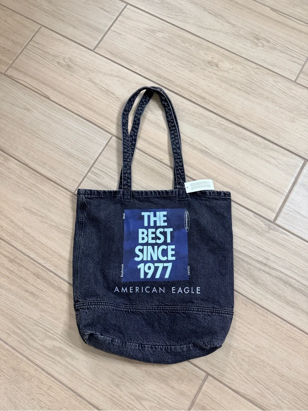 American Eagle NWT Black Denim Tote Bag Graphic Shopper Book Beach Shoulder Bag